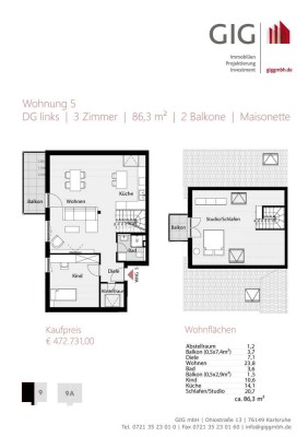 WE05 | Neubau | Maisonette | 3 Zimmer | ca. 86 m² | 2 Balkone | DG | Kellerraum