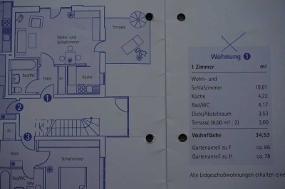 1-Zimmer-Appartement mit Garten