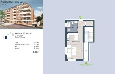 Exklusiver Neubau in Schleußig: modernes Studio/1-Raum-Wohnung mit HWR und Abstellraum