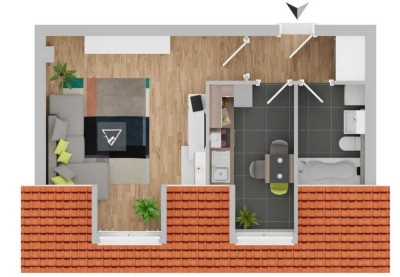 1-Zimmer-Wohnung mit Blick ins Grüne im Dachgeschoss
