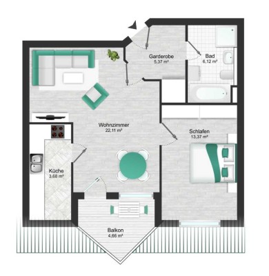 Top Lage * 2,5  Zimmerwohnung *  mit Aussicht Richtung Golberg