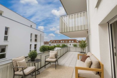Zentrale 3-Zimmer-Neubauwohnung mit umlaufenden Balkon und Stellplatz!