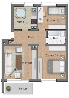 ab 01.01.25: renovierte, helle, gut geschnittene 3ZKB Wohnung mit Balkon & Keller (Whg 50)