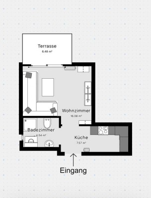 Neuwertige 1-Zimmer-Wohnung mit Terrasse und Einbauküche in Gießen