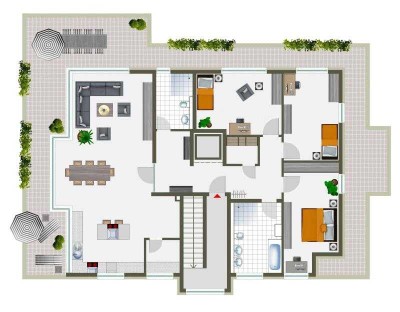 **TOP ** Exklusive Helle 4,5-Zimmer-Penthouse-Wohnung mit Einbauküche, 3 Dachterrassen und Garage