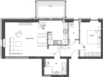 Großzügige Zwei-Raum Wohnung mit großem Balkon