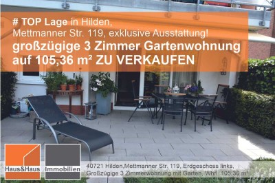 #HILDEN, TOP LAGE, luxuriös Wohnen, traumhafte Gartenwohnung 105,00 m² Whfl. - 3 Zi, G-WC