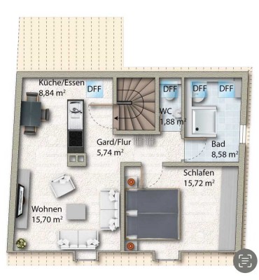 Helle 2-Zimmer-Dachgeschosswohnung mit Galerie & Einbauküche in Forchtenberg