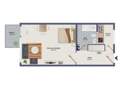 1-Zimmer-Apartment in München-Solln (geeignet für 2 Personen)