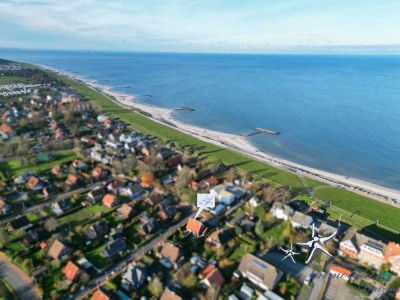 Meerblick inklusive: Doppelhaushälfte mit Kamin und Süd-Terrasse in Schönberg-Kalifornien