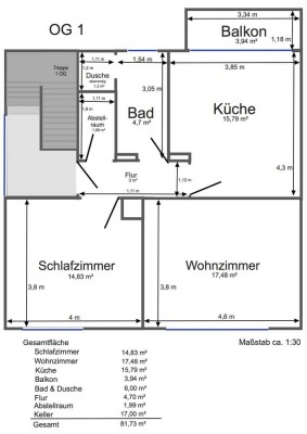 Hochwertige, sanierte 2 Zimmer Wohnung 1.OG mit Brennstoffzellenheizung
