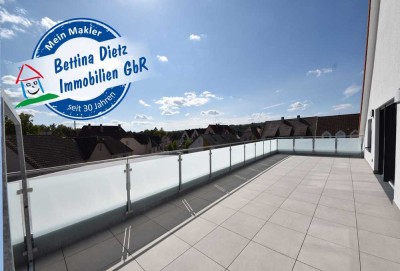 DIETZ: HAUS PAULA! Penthauscharakter mit 50qm Dachterrasse ! Wärmepumpe, Tiefgarage, opt Einbauküche