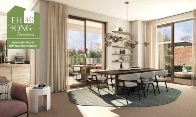 Effizienzhaus 40 + QNG-Siegel: 3-Zimmer-Eigentumswohnung mit Dachterrasse und Balkon zum Innenhof.