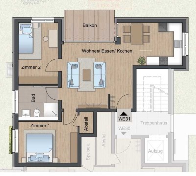 Zweizimmerwohnung, mit Balkon im 1. Obergeschoß