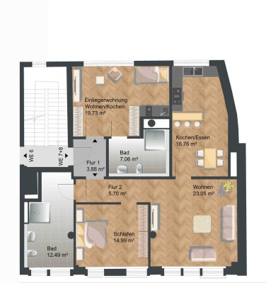 Kernsanierte 106 m² WHG mit Einliegerapartment und Parkplatzangebot im Innenhof- KFW Zins 0,75 %