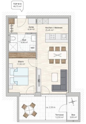 2-Zimmer-Terrassenwohnung (TOP 8) in Rankweil-Brederis, Korngasse 5