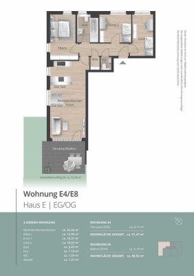 E4 - Großzügige 4 Zimmer Gartenwohnung, lichtdurchflutet und großzügig geschnitten mit 72 qm Garten