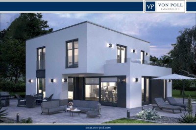 VON POLL - BAD HOMBURG:Elegante Flachdach-Villa in malerischer Feldrandlage