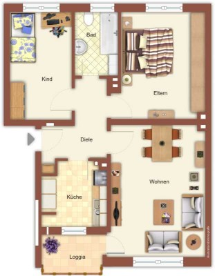 Gepflegte 3 Zimmer - Wohnung mit weissem Wannenbad und Balkon