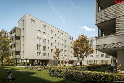 Quartier am Park: Mit modernster Technik ausgestattete Familienwohnung mit 122 m² Eigengarten + 59 m² Terrasse