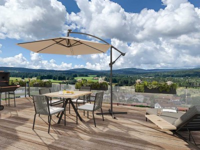 Wohnen im Urlaubsparadies: Großzügige 2,5-Zimmerwohnung mit Dachterrase hoch über dem Tal!