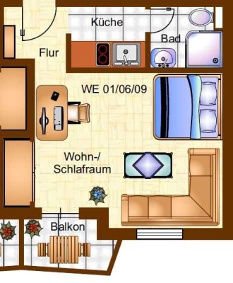 Beste Innenstadtlage in Balingen ruhiges, teilmöbliertes Apartment mit Kochnische, Bad & Balkon,