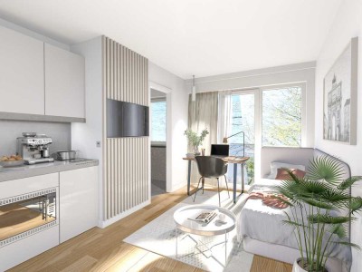 Modernes Neubau-Studio mit Einbauküche und effizientem Grundriss