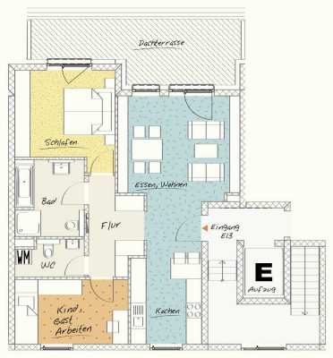 Exklusive teil-möblierte 3-Zimmer Penthouse-Wohnung mit Dachterrasse in Frankfurt-Gallusviertel