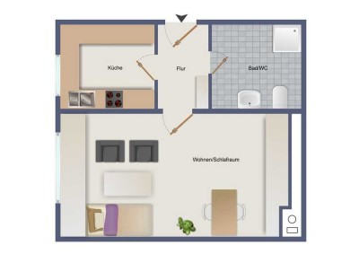 1-Zimmer Wohnung in Dossenheim mit KFZ-Stellplatz und Einbauküche