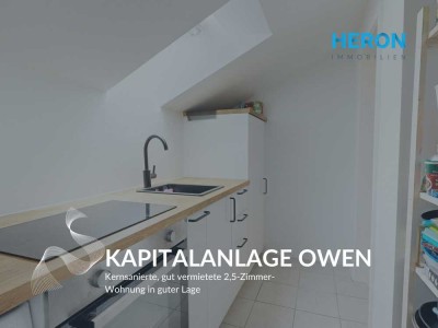 KAPITALANLAGE OWEN – Kernsanierte, gut vermietete 2,5-Zimmer-Wohnung in guter Lage