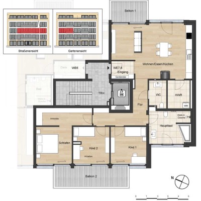 4-Zimmer-Neubauwohnung im 2. OG (WE 7-8) ALTERNATIVER GRUNDRISS