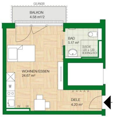 Exklusive, modernisierte 1-Raum-Wohnung mit Einbauküche in Bad Honnef