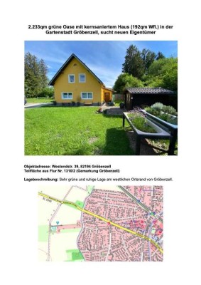 2.233qm grüne Oase mit kernsaniertem Haus (192qm Wfl.) in der Gartenstadt Gröbenzell