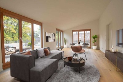 Penthouse in ruhiger Lage mit großer Dachterrasse. Natur im Blick.