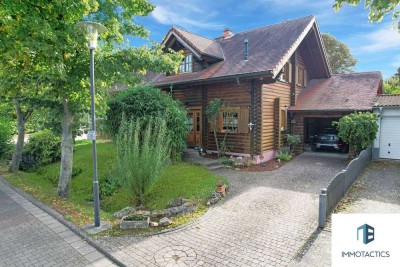 Familienfreundliches Holzhaus aus finnischem Qualitätsvollholz – großer Garten, Sauna & Kamin