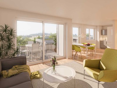 Ihr neues Zuhause: Barrierefreie 3-Zimmer-Wohnung mit Balkon und einem ca. 36 m² großen Garten