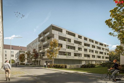 großzügige 4-Zimmer-Wohnung am Bindermichl, lichtdurchfluteter Wohnbereich, Balkon Richtung begrüntem Innenhof, elektrische Raffstores