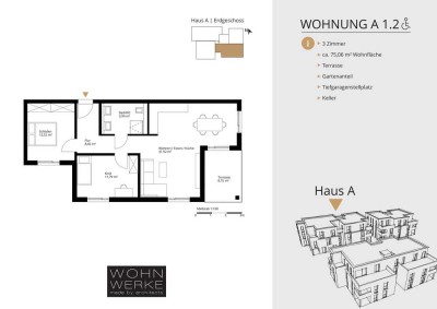 Whg A 1.2. - 3 Zimmer - Erdgeschoss mit Süd-Terrasse und ca. 120 m² Gartenanteil - barrierefrei