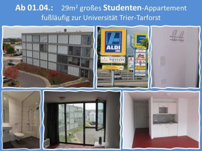 Ab 01.04.:  29m2 großes Studenten-Appartement fußläufig zur Universität Trier-Tarforst