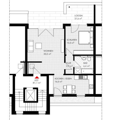 Nähe der Stauteiche, 2 Zimmer, Küche, Bad, große Loggia - Aufzug elektr. Rollläden, Echtholzparkett
