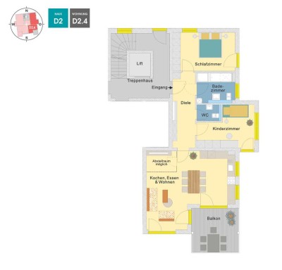 MEISTERSTÜCK | 3 Zimmer Obergeschosswohnung mit Gäste WC und großem Balkon | D2.4