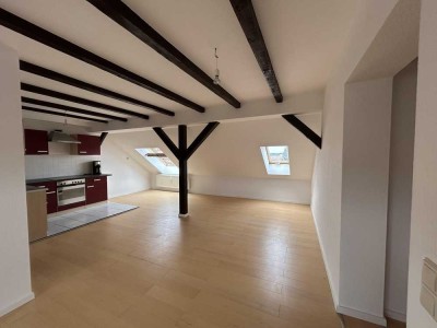 4-Raum DG-Appartment mit großen Fenstern und offener Einbauküche