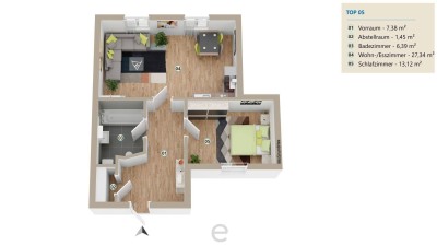 2-Zimmer-Mietwohnung im gepflegten Viekanthof in Alkoven