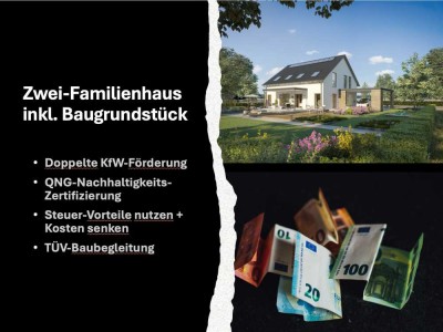 Schlüsselfertiges Zweifamilienhaus inkl. Keller und Baugrundstück! Doppelte KfW-Förderung