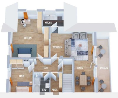 Helle 3,5-Zimmer DG mit Klimaanlagen, Balkon ideal als Ferienwohnung/Jägerwohnung in Weibern