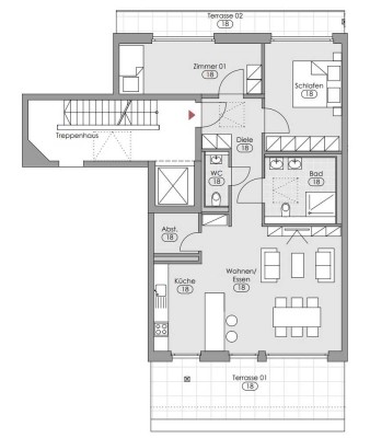 Penthouse mit 3 Zimmern und 2 Balkonen am botanischen Garten