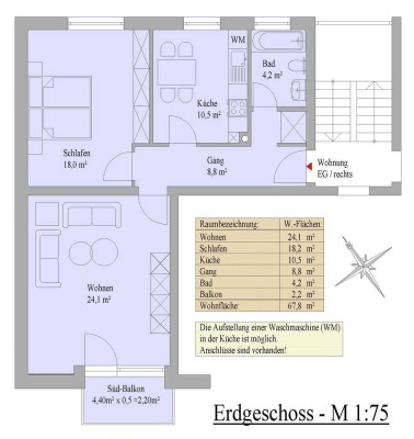 Olching,  helle 2-Zimmer-Erdgeschoss-Wohnung mit großem Hobbyraum (Souterrain) S-O-Balkon und EBK