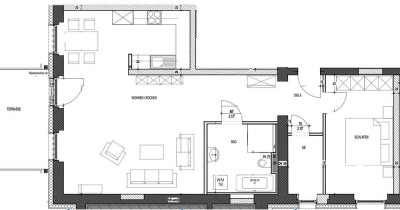 Großzügige Zwei-Raum Wohnung mit großer Terasse