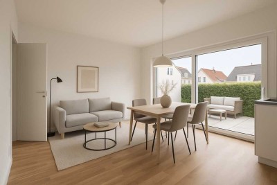 Zentrale 2-Zimmer-Neubauwohnung mit Terrasse, hohen Decken und Stellplatz!
