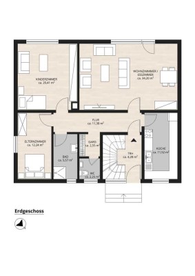 3-Zimmer-EG-Wohnung mit geh. Innenausstattung mit EBK in Loose